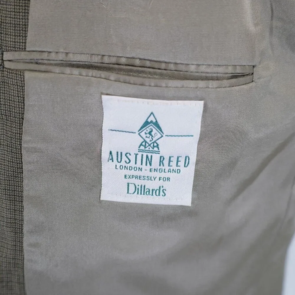 Austin Reed Thick Wool Green‎ Beige Check Sport Coat 46R 3 Button 0 Vent